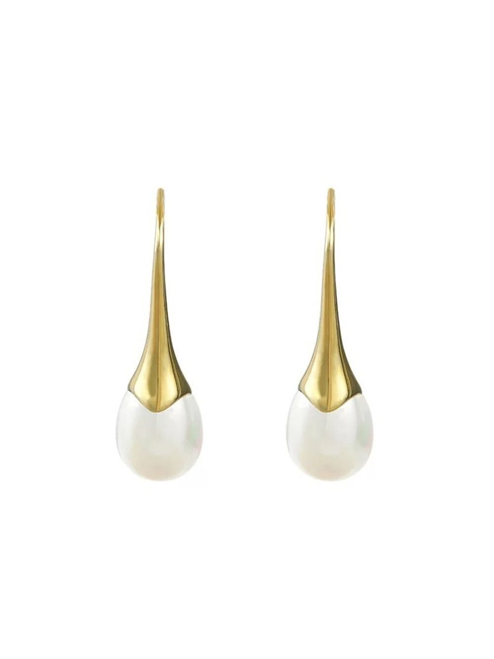 14k Gold plated over 925 Sterling Silver Pearl Drop Hook Earrings